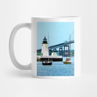 Newport RI -  Lighthouse Bridge and Boats Mug